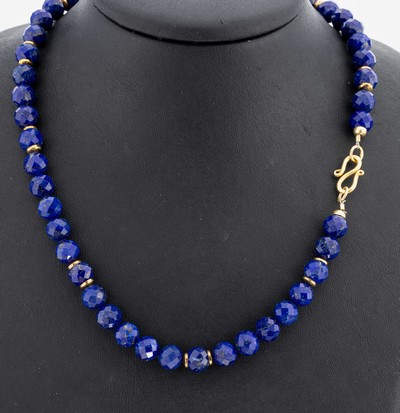 Image Lapis lazuli-necklace , S-clasp and intermediate rondels metal gold plated, bevelled ...