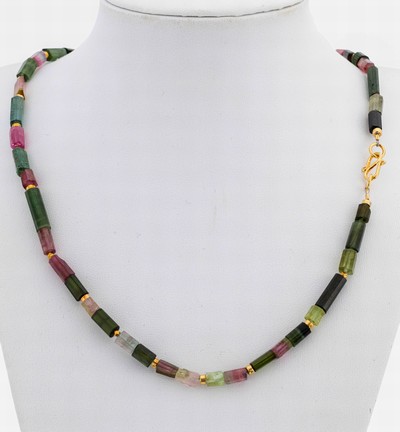Image Turmalin-Collier, facett. Turmalinstäbe in grün und pink, S-Schließe und ...