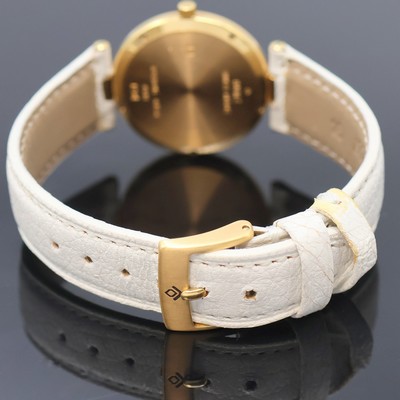 27048069c - BUNZ Damenarmbanduhr mit Diamantbesatz in GG 750/000, quarz, orig. Lederband m. ...