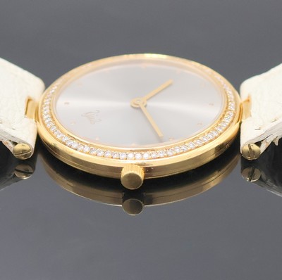 27048069d - BUNZ Damenarmbanduhr mit Diamantbesatz in GG 750/000, quarz, orig. Lederband m. ...