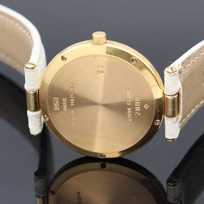 27048069e - BUNZ Damenarmbanduhr mit Diamantbesatz in GG 750/000, quarz, orig. Lederband m. ...