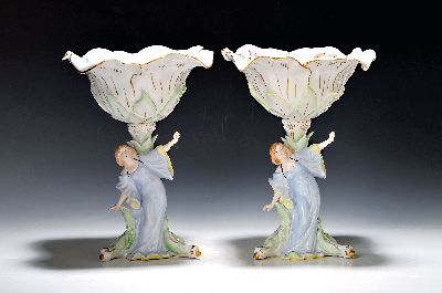 Image Paar Figurenschalen, von Schierholz, Plaue, Entw. H. Bitermann, 20.Jh., Porzellan, ...