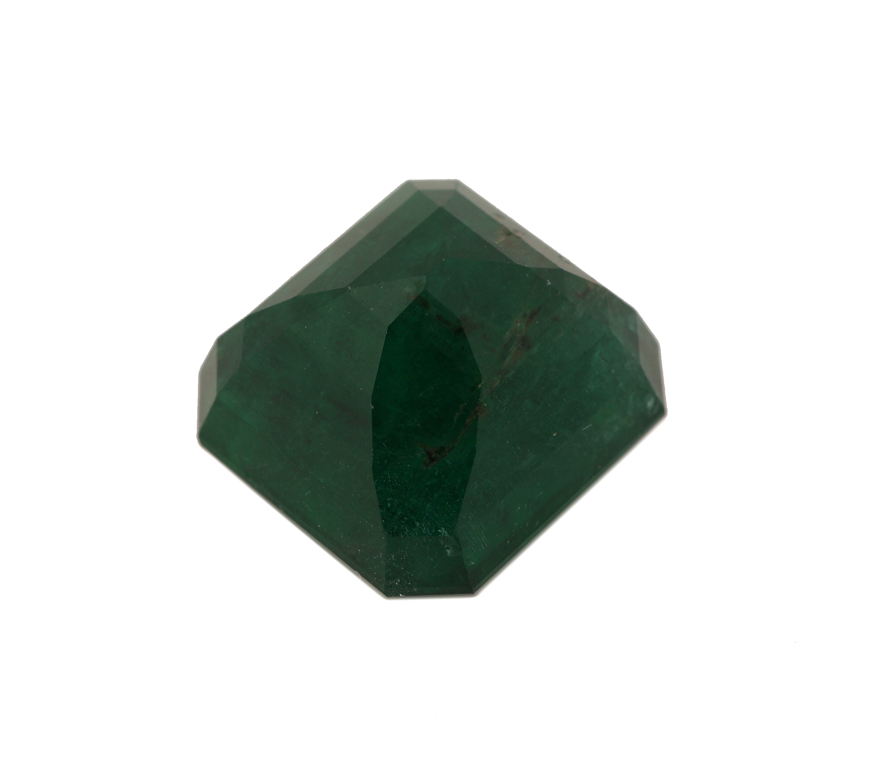 Detail b: Loser Smaragd, 14.54 ct, 13.8 x 14.4 x 9.3 mm, oktagonaler Treppenschliff, Herkunft Sambia, Wertgutachten über 29000 EUR anbei