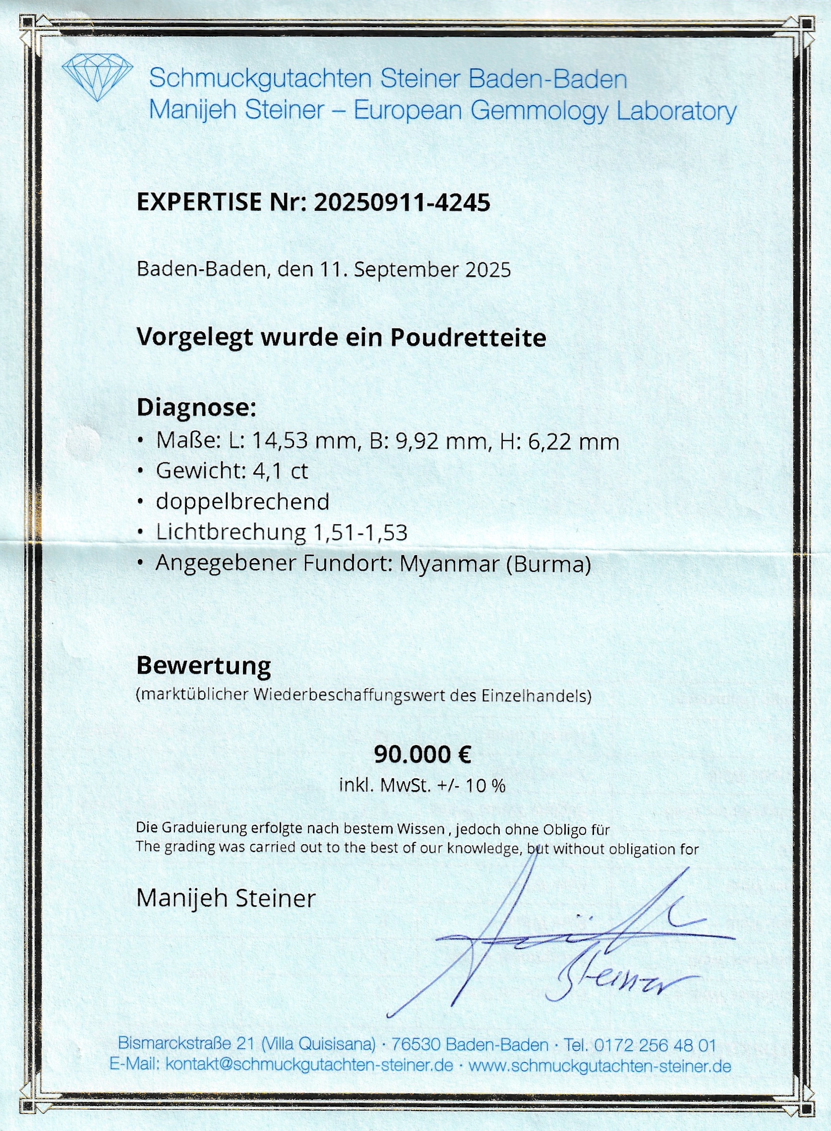 Detail b: Loser Poudretteit, 4.10 ct, 14.53 x 9.92 x 6.22 mm, Fancy Cut, Farbe Pink, AGL-Expertise anbei, Wertgutachten über 90000 EUR anbei