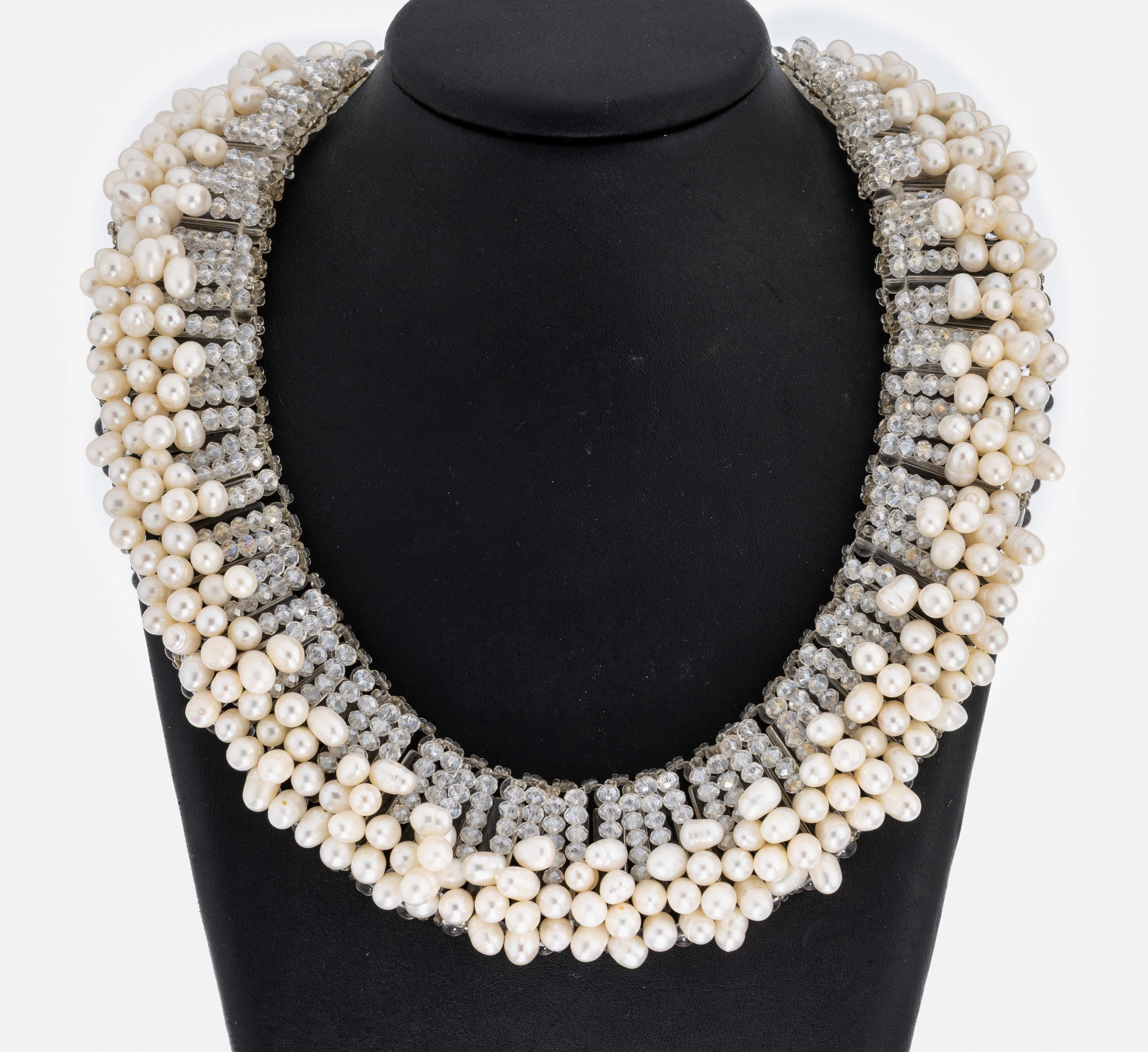 Image 27048144 - Prunkvolles Perl-Collier, breiter Reif aus facett. farblosen Strasssteinen und ...