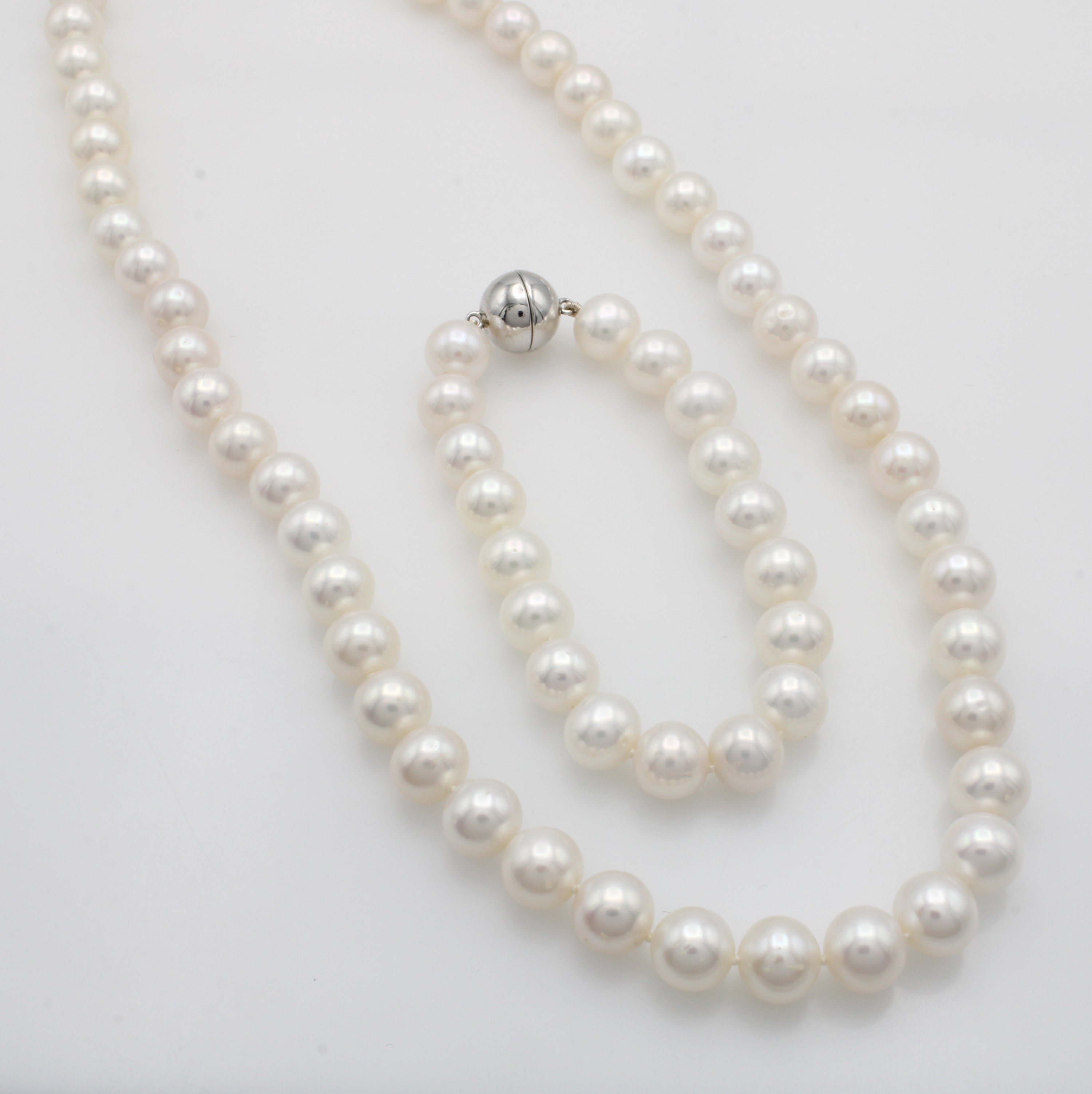 Image 27048157 - Set best. aus Süßwasserzuchtperlenkette und -armband, Magnetschl. 925er Silber, weiße ...