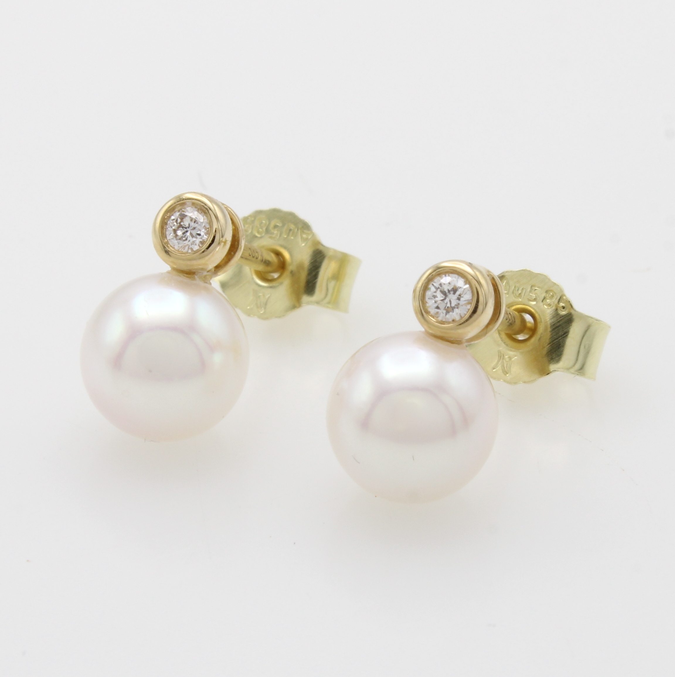 Image 27048170 - Paar Ohrstecker mit Akoyazuchtperlen und Brillanten, WG 585/000, 2 weiße Perlen ca. ...