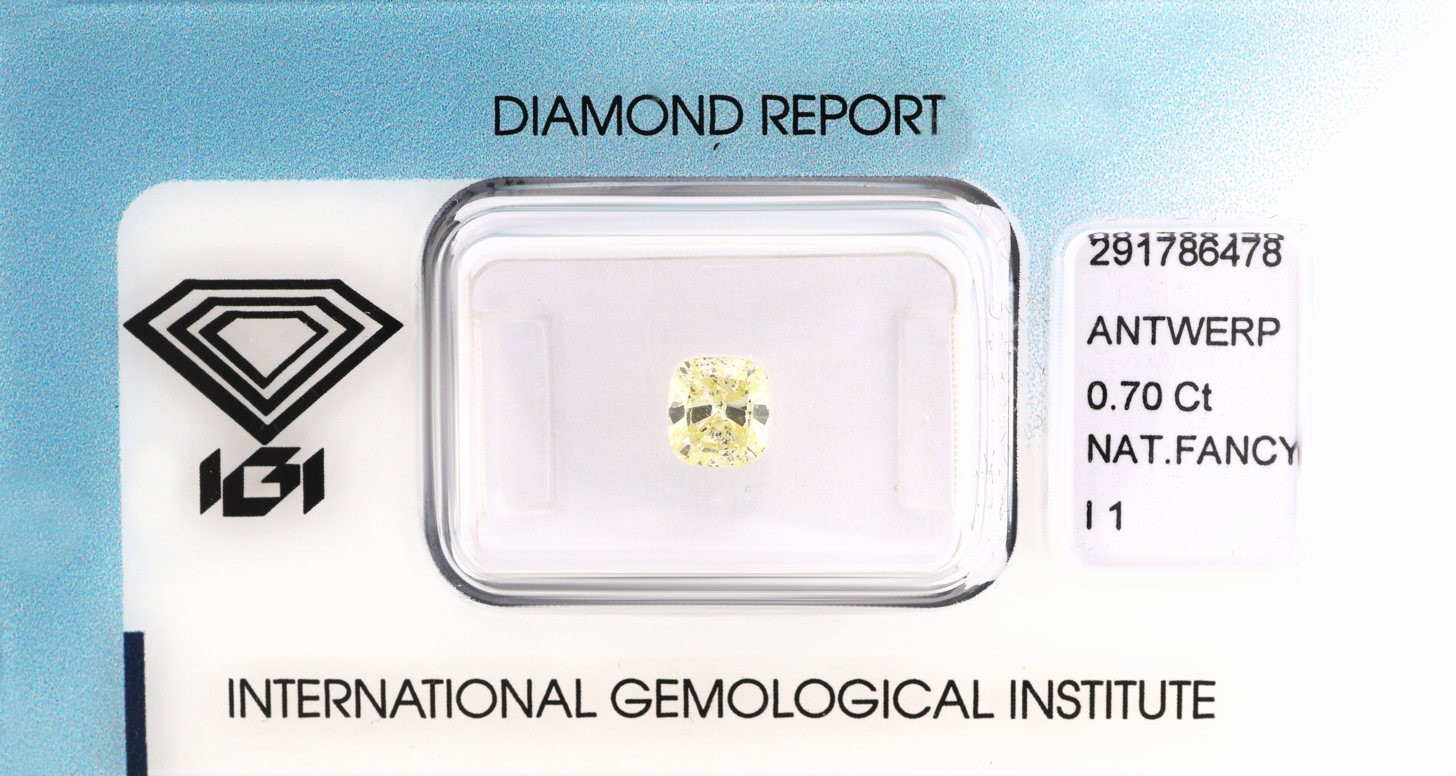 Image 27048172 - Loser Diamant im Cushion-Cut, 0.70 ct Natural Fancy Yellow/p1, verschweißt, IGI ...