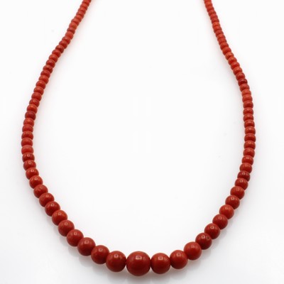 27048111a - Korallkette, Karabinerschl., im Verlauf, D. ca. 3.8-8.7 mm, L. ca. 51 cm, Versand nur ...