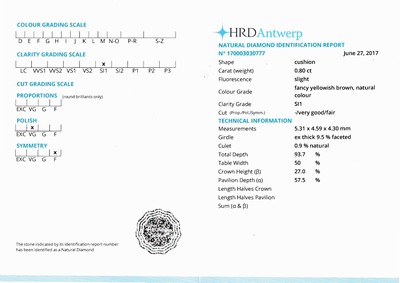 27048145a - Loser Diamant im Cushion-Cut, 0.80 ct Natural Fancy Yellowish Brown/si1, verschweißt, ...