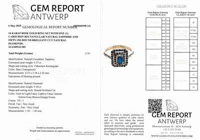 27048147a - 14 kt Gold Saphir-Brillant-Ring, RoseG 585/000, Saphir-Cabochon ca. 0.37 ct, Brillanten ...