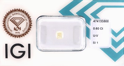 Image Loser Diamant 0.60 ct, Light Yellow (U-V)/si1,modified Square Cushion Cut, verschweißt, ...