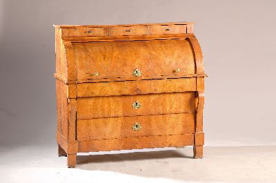 27048159a - Roll office, 19th century, walnut veneer, pull-out writing board behind roll flap with ...