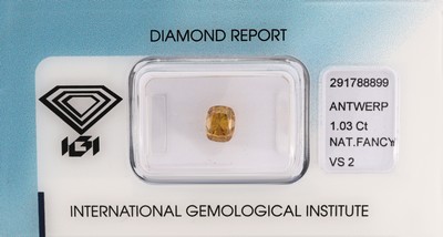 Image Loser Diamant im Cushion-Cut, 1.03 ct Natural Fancy Deep Greenish Brownish Yellow/vs2, ...