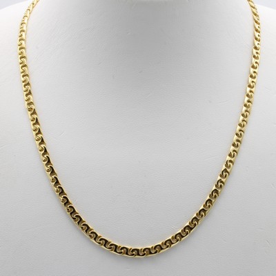 27048186a - Kette im Phantasiemuster, GG 585/000, Kara- binerschl., B. ca. 4 mm, L. ca. 55 cm