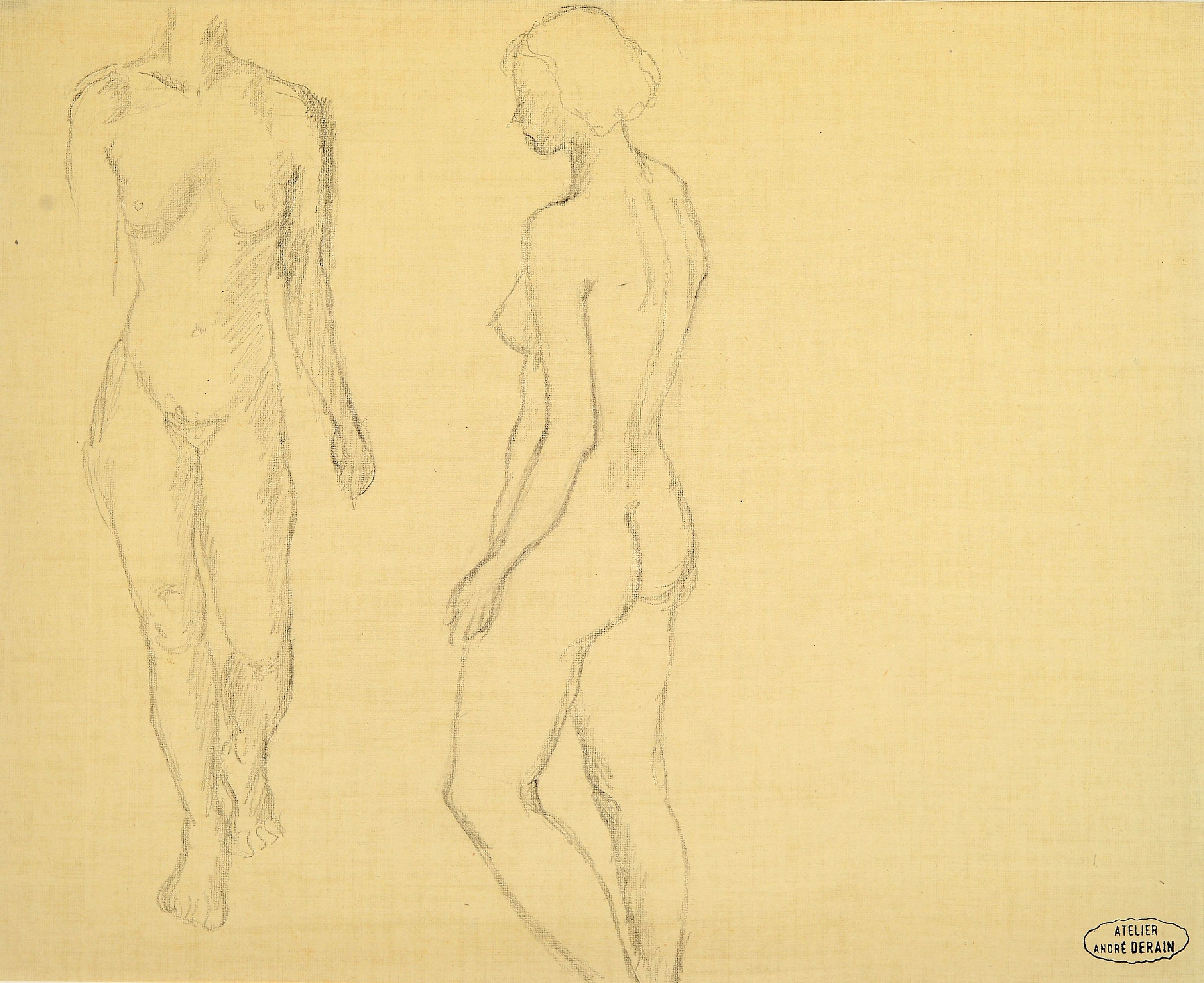 Detail b: Andre Derain, 1880-1954, Akt-Studie auf 3 Blättern, 4 Studien weiblicher Akte in unterschiedlichen Posen, 3 Blätter je mit dem Stempel ...