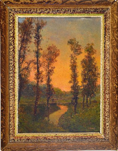 27048208k - Josef Holub, 1870 Slany-1957 Kvasiny, Flusslandschaft im Abendlicht, verso auf ...
