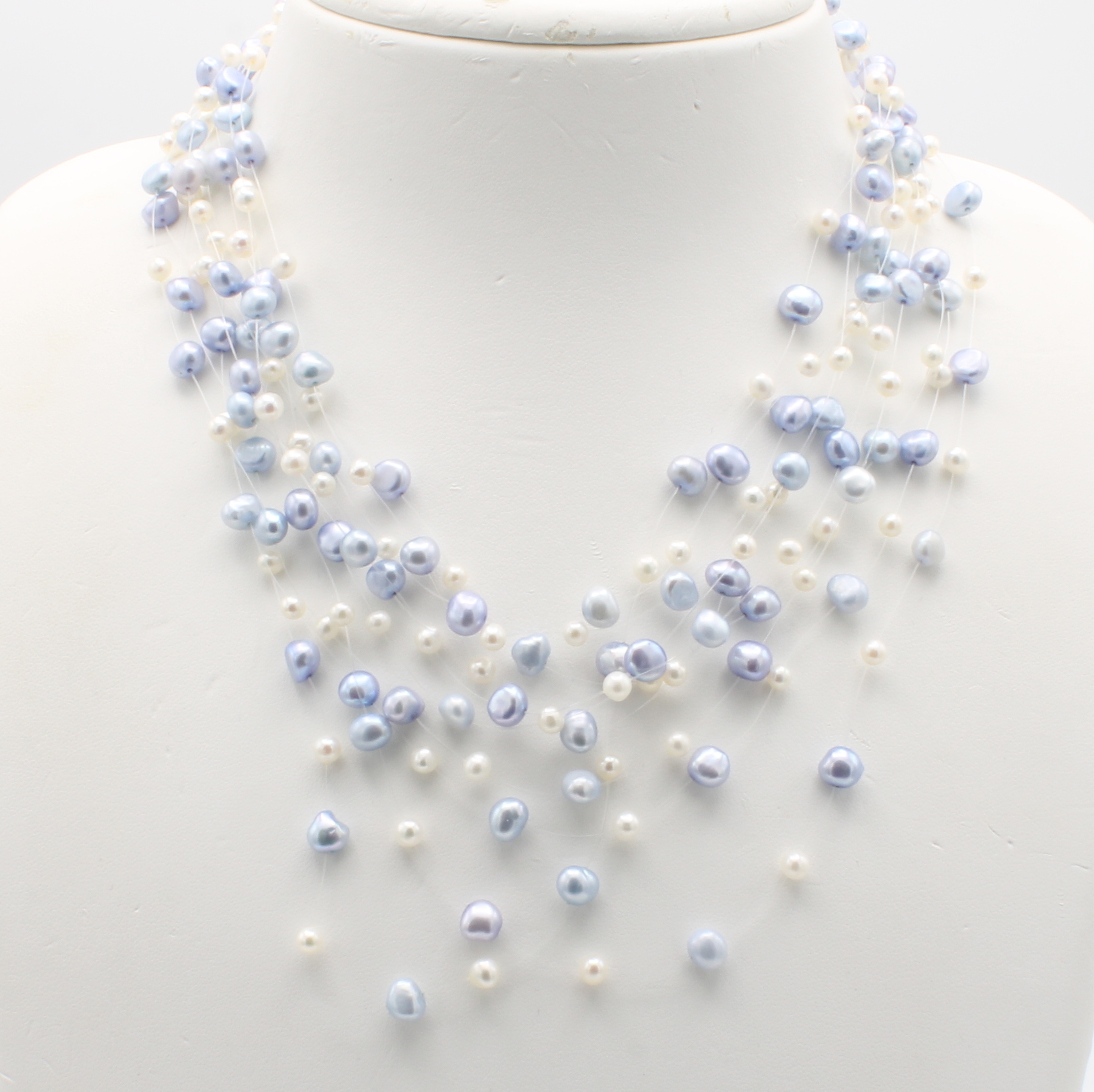 Image 27048390 - 15-reihige Kette mit Süßwasserzuchtperlen, Karabinerschl. 925er Silber, weiße u. ...