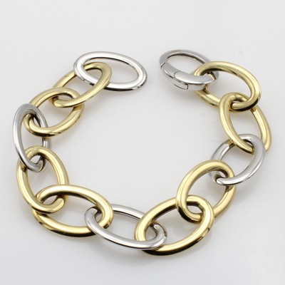 27048395a - Armband, GG/WG 585/000, ovale Ringel ca. 13 mm, integrierte Schließe, L. ca. 19 cm