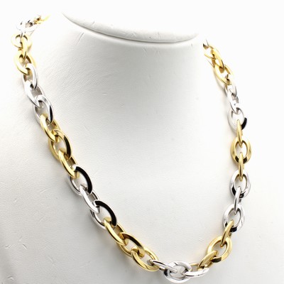 27048397a - Collier, GG/WG 585/000, ovale Glieder ca. 10 mm, Karabinerschl., L. ca. 50 cm
