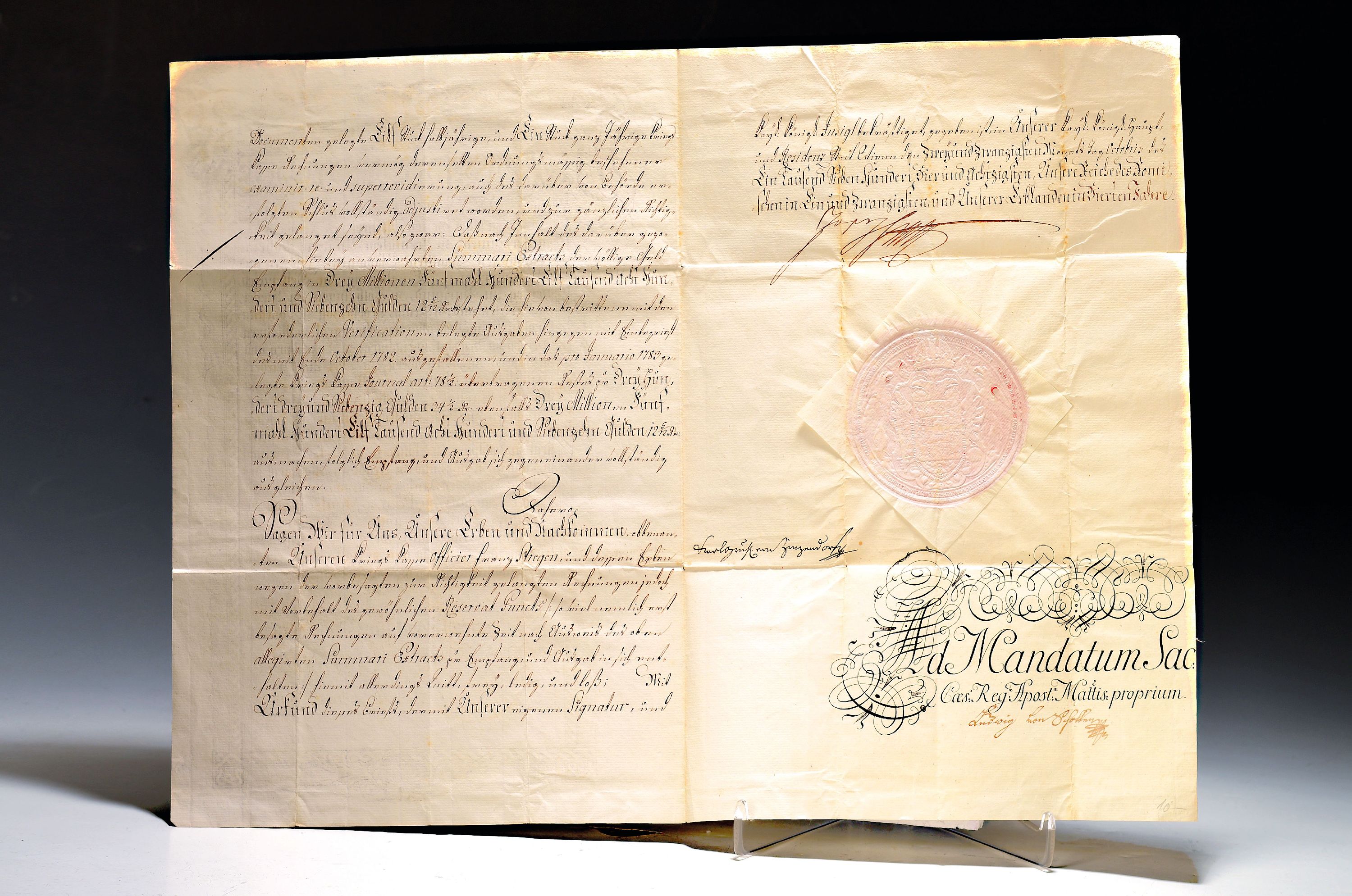 Detail a: Mandat mit Urkunde: Joseph II. Kaiser des Hl. Römischen Reichs (1741-1790), datiert 1784, Rahmen und Titulatur gedruckt, handschriftlichausgefüllt ...