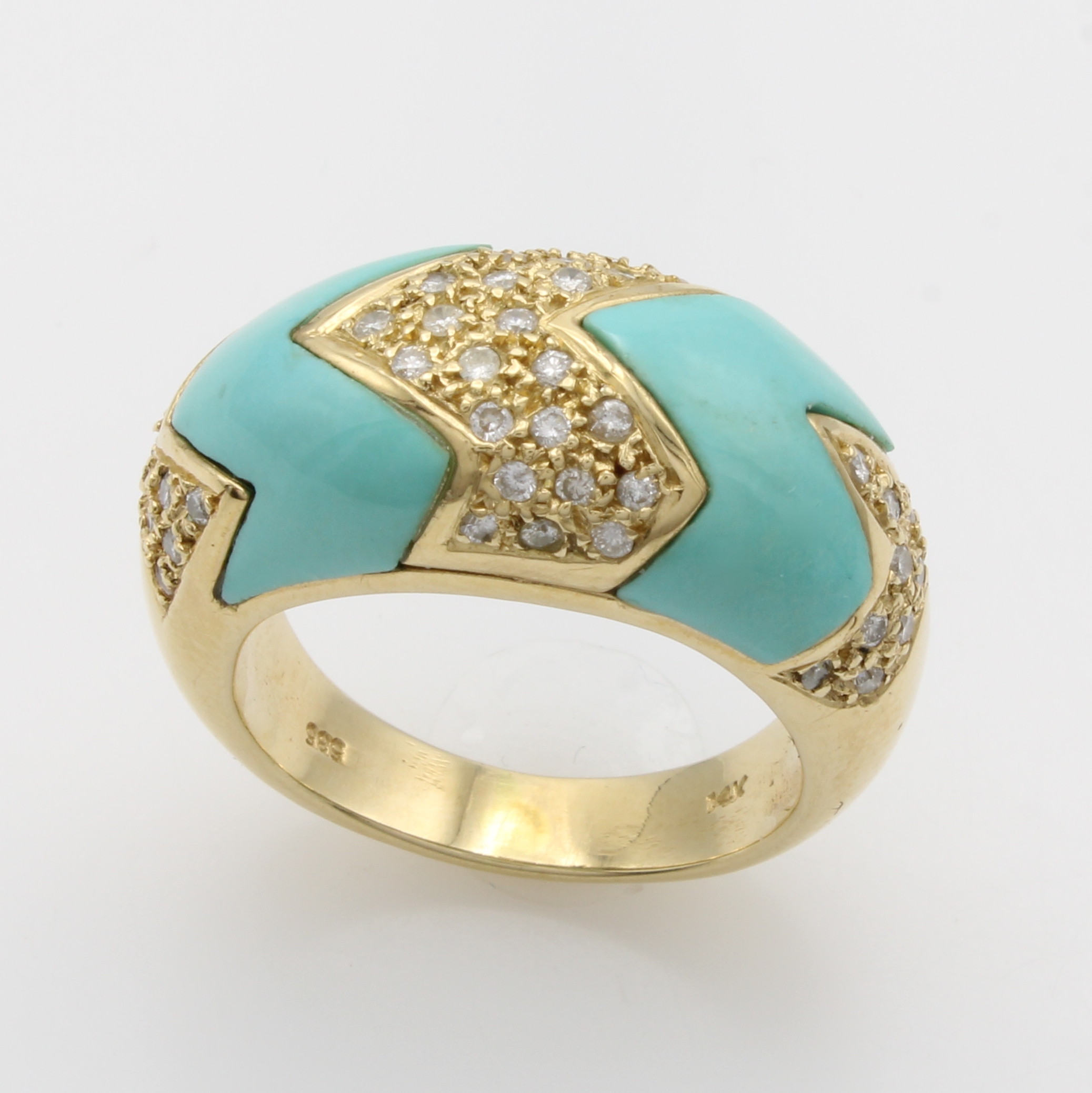 Image 27048416 - Ring mit Türkis und Brillanten, GG 585/000, Brill. zus. ca. 0.43 ct Weiß/p, RW ca. 55 ...