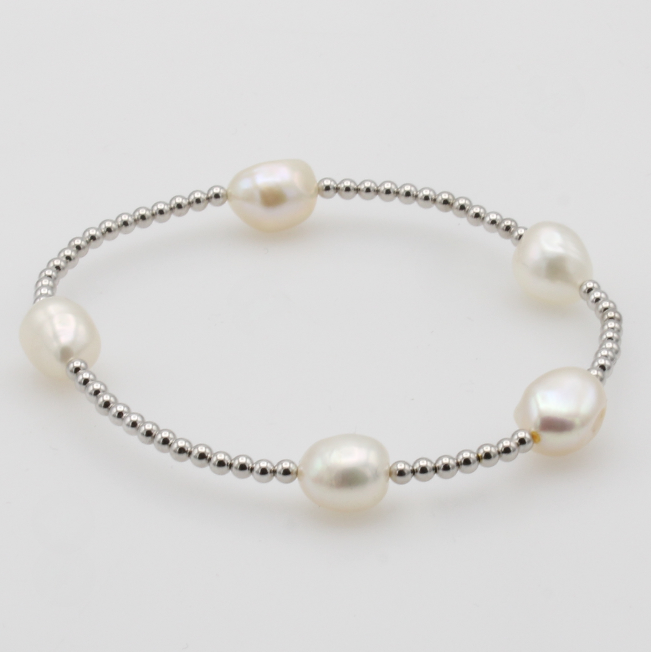 Image 27048422 - Elastisches Armband mit Süßwasserzuchtperlen, Kügelchen 925er Silber, 5 barocke ...