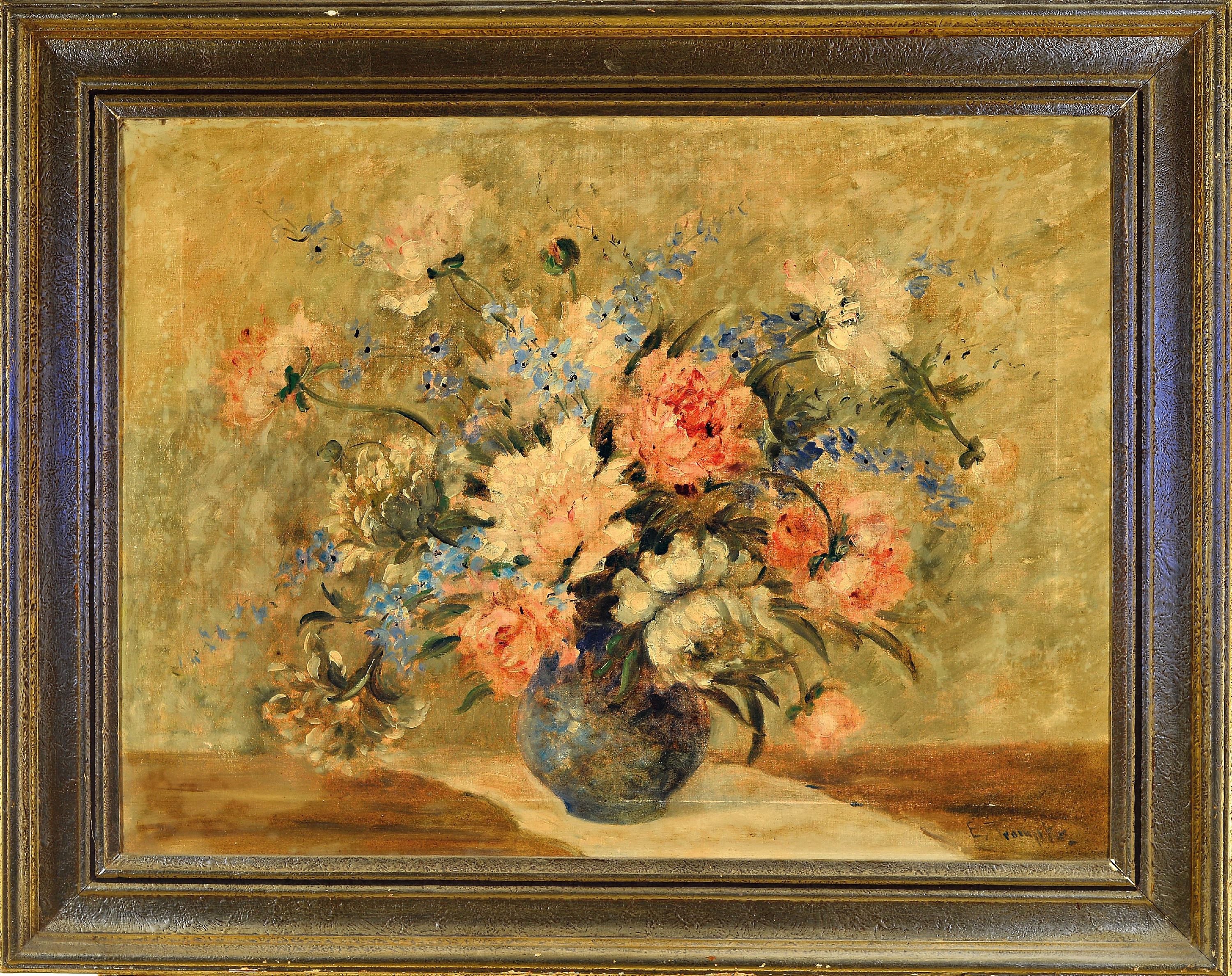 Detail k: Ungedeuteter wohl französischer Künstler des 20.Jh., Blumenstillleben, rechts unten signiert, Öl/Lwd, 60x80 cm, Rahmen 77x98 cm