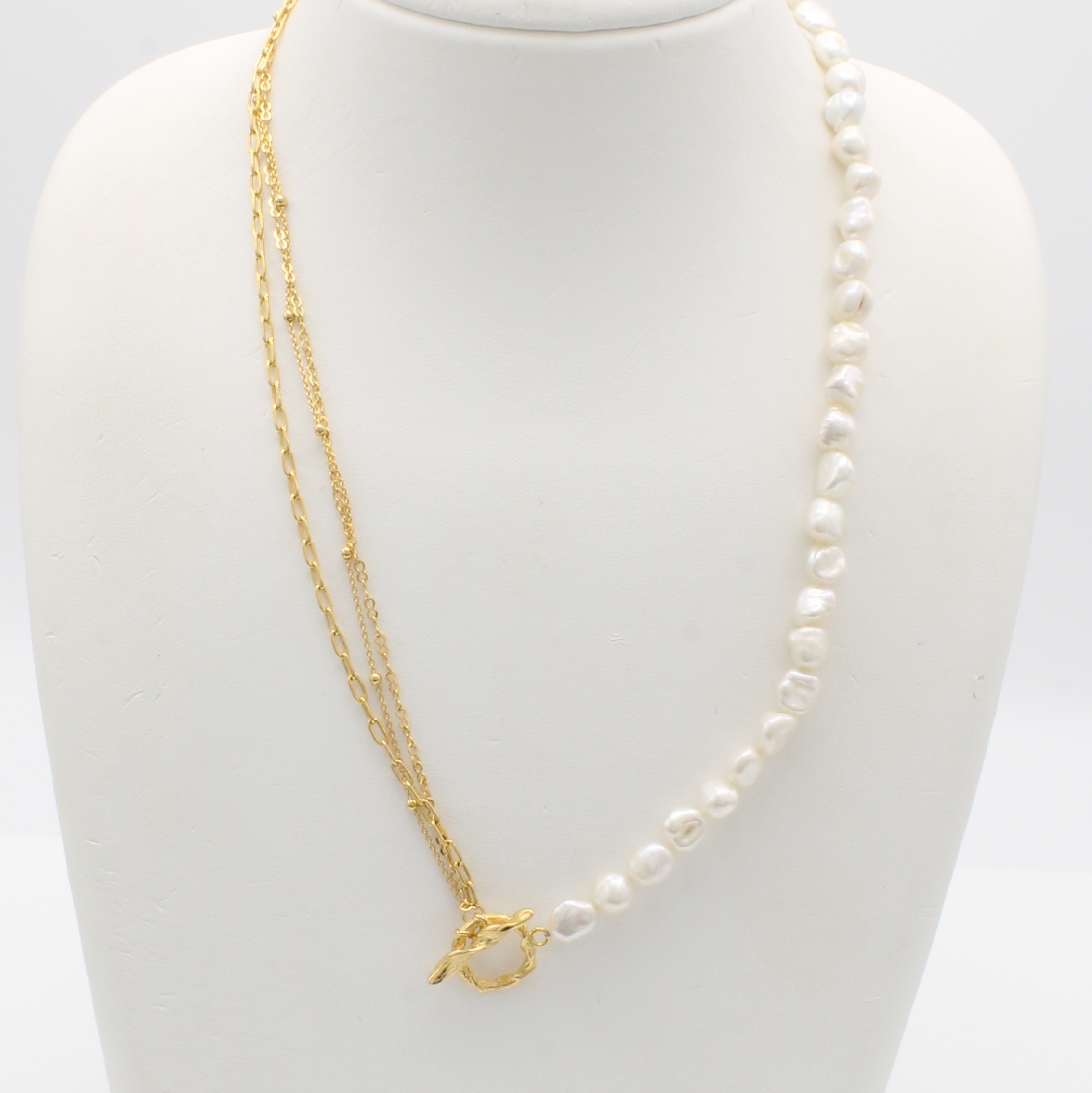 Image 27048425 - Kette mit Süßwasserzuchtperlen, 925er Silber verg., zur Hälfte m. weißen, barocken ...