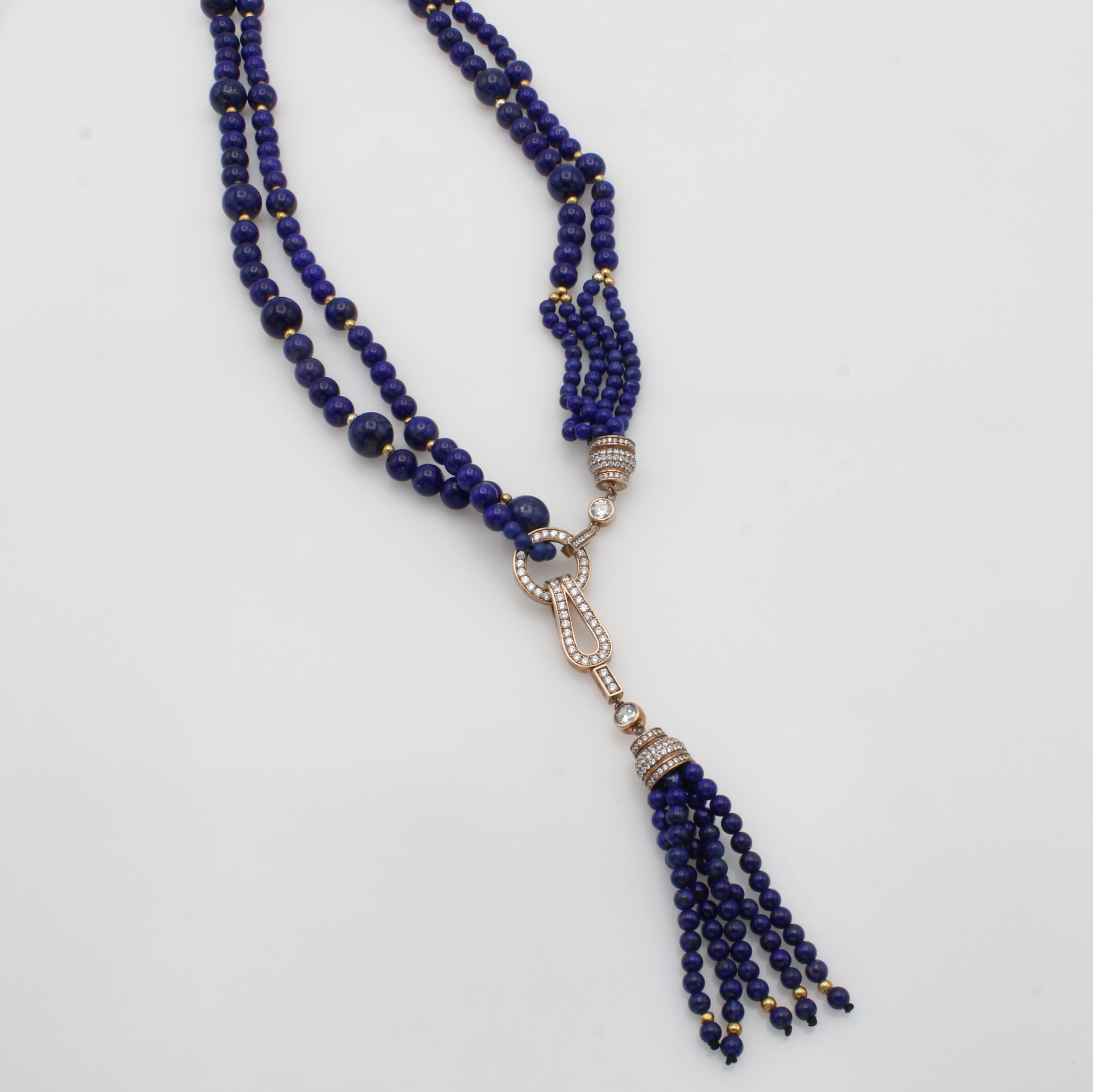 Image 27048431 - 2-reihige Lapislazulikette mit Zirkonias, Silber verg., Kugeld. ca. 4-10 mm, variabel ...