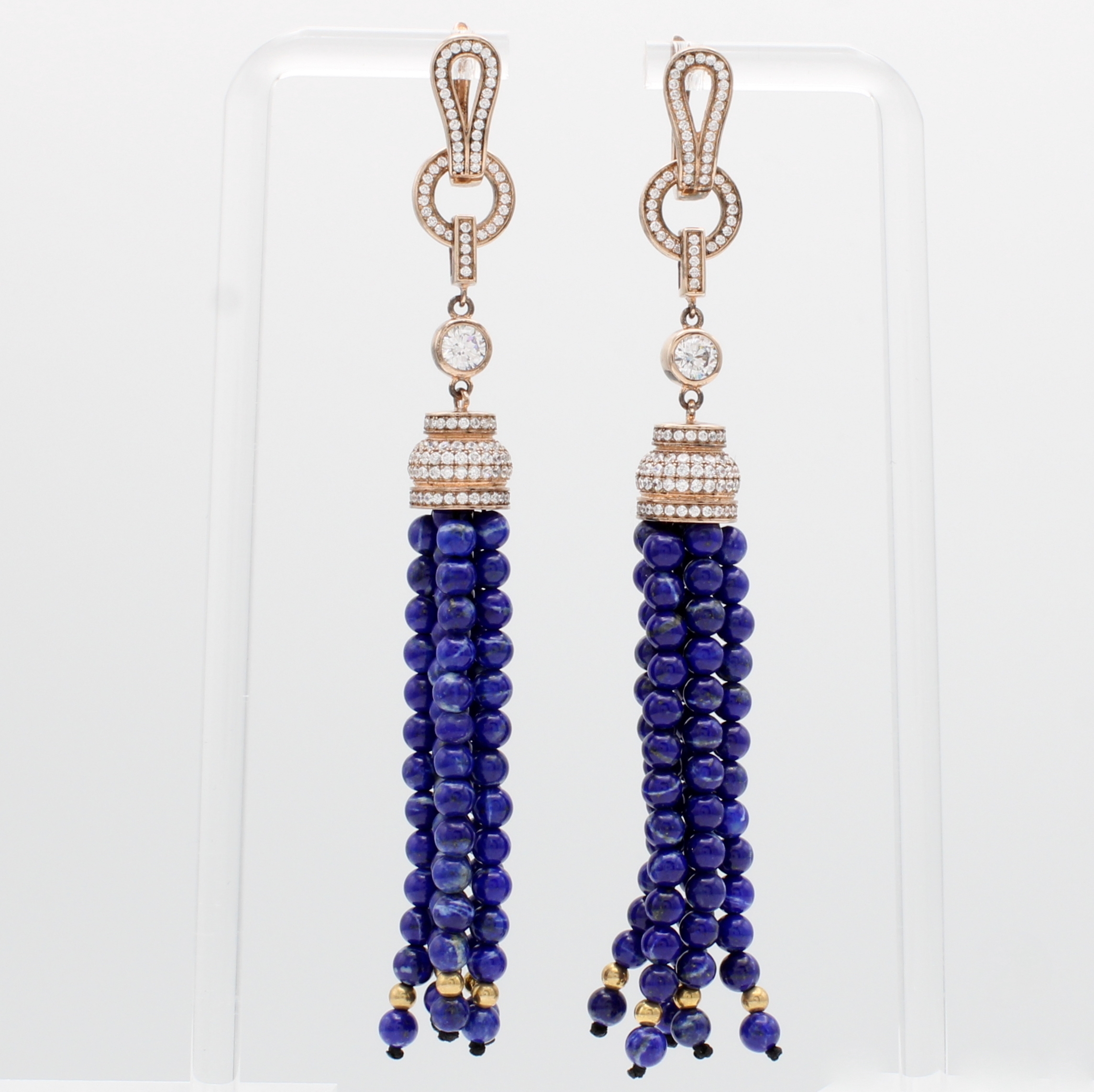 Image 27048432 - Paar Ohrgehänge mit Lapislazuli und Zirkonias, verg., Kugeld. ca. 4 mm Schätzpreis: ...