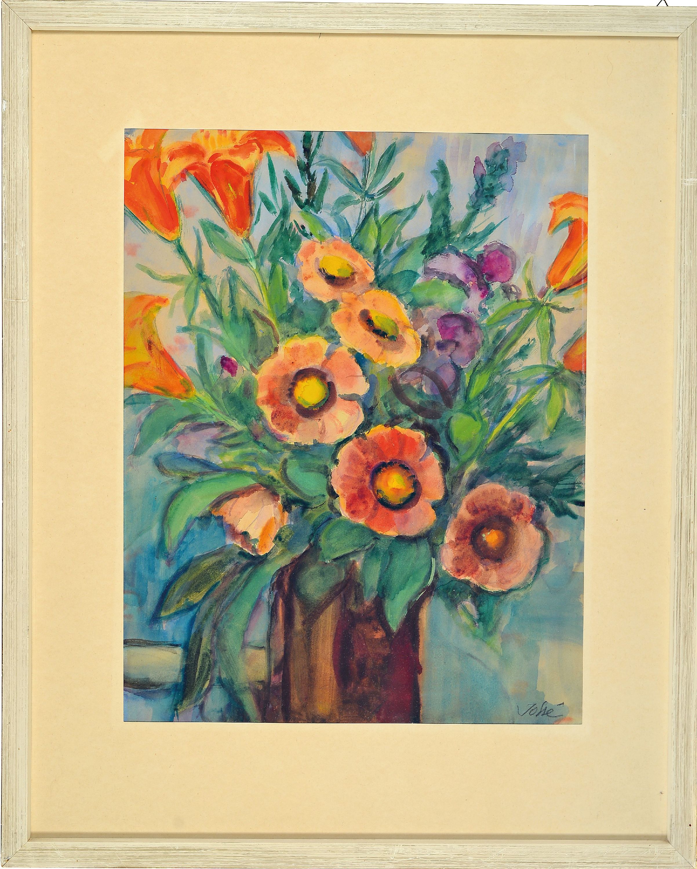 Detail k: Friedrich Jossé, 1897 Wolfstein-1994 Speyer, Blumenstillleben, Aquarell auf Papier, rechts unten signiert, ca. 46x36cm, PP, u.Gl., R. ca. 68x55cm