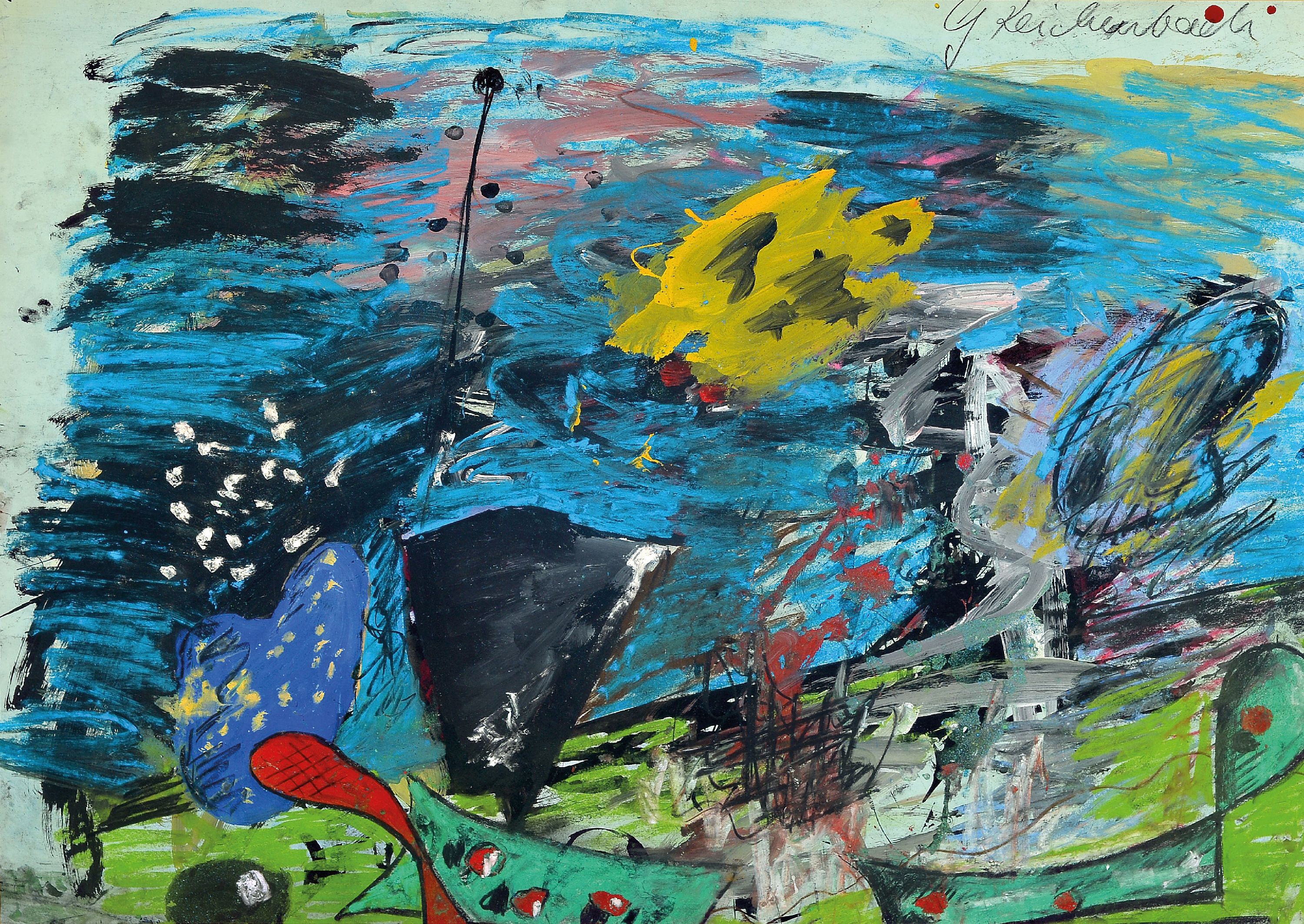 Image 27048437 - Günter Reichenbach, born 1955 Norsingen, abstract landscape, mixed media on cardboard, ...