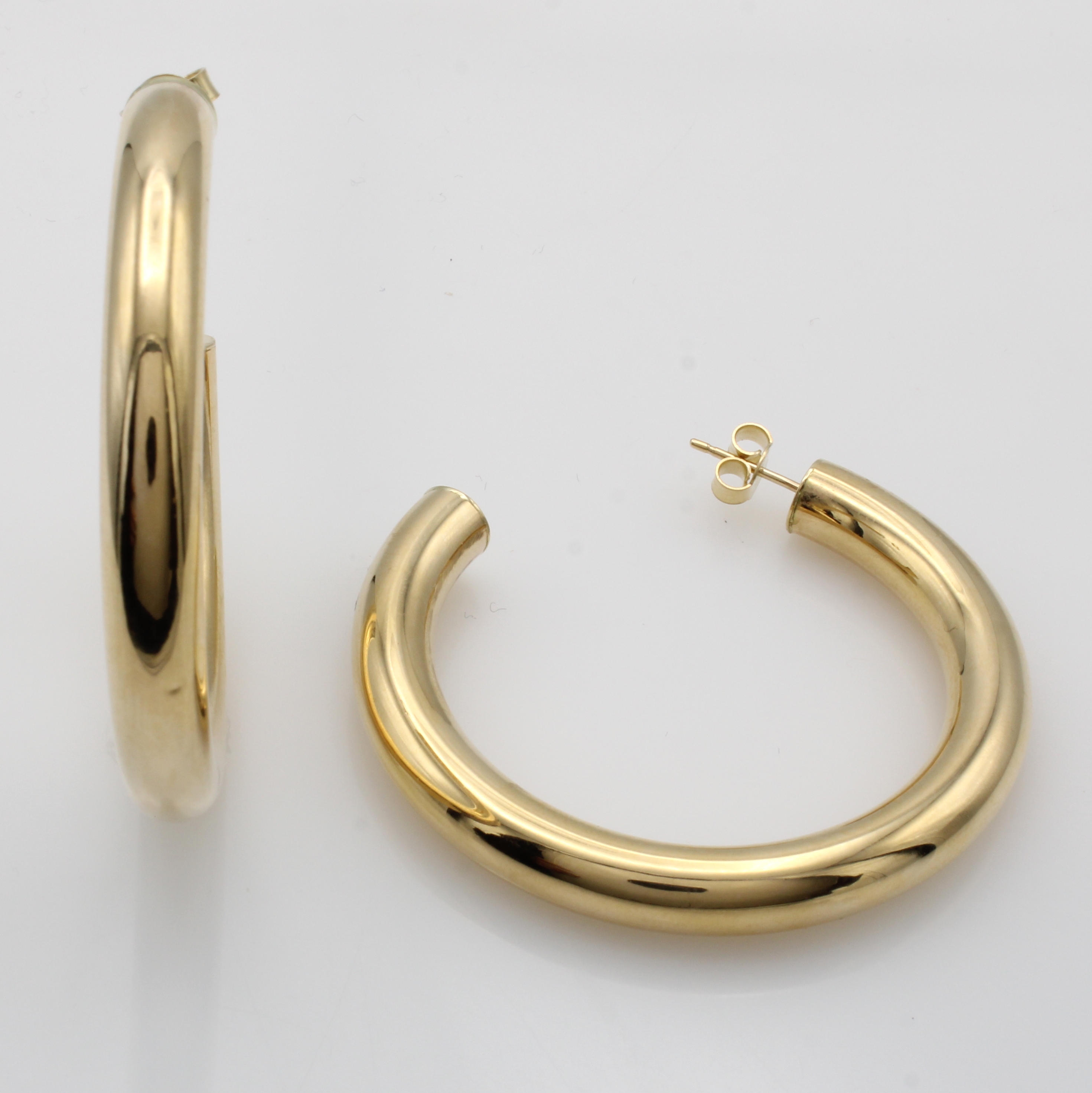 Image 27048459 - Paar Creolen, GG 585/000, B. ca. 7 mm, D. ca. 5 cm