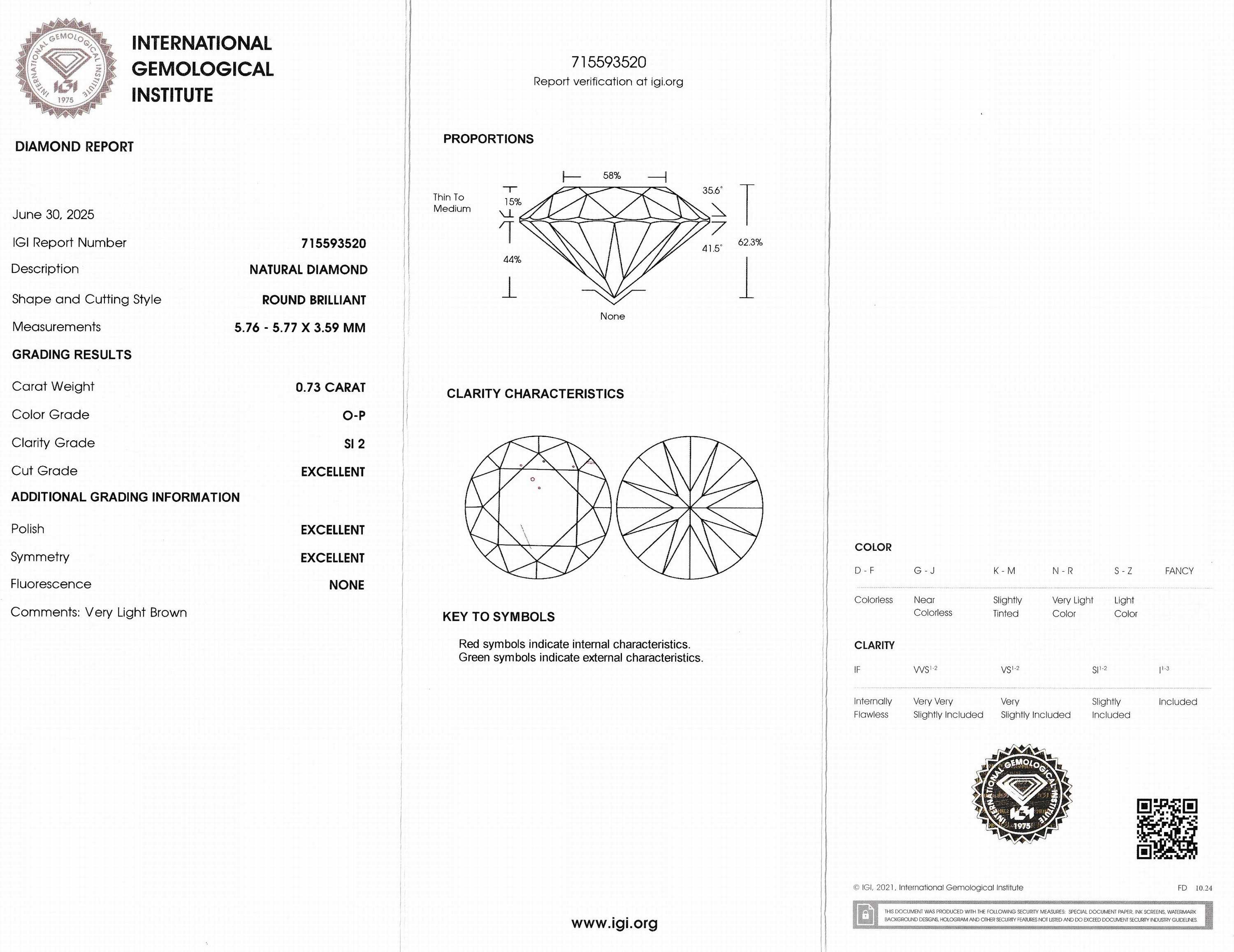 Detail a: Loser Brillant, 0.73 ct Very Light Brown (O- P)/si1, verschweißt, IGI Expertise