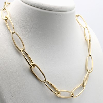 27048414a - Collier, GG 585/000, Glieder in Wechsel feinsatiniert, Karabinerschl., L. ca. 50 cm