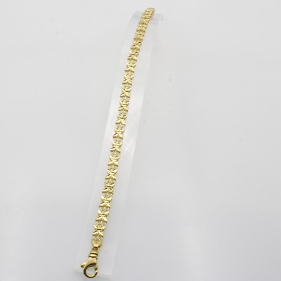 27048419a - Armband, GG 585/000, Glieder in Form von Blüten, Karabinerschl., L. ca. 19 cm