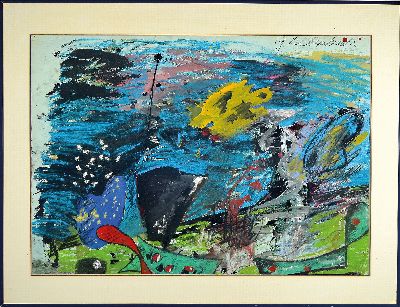 27048437k - Günter Reichenbach, born 1955 Norsingen, abstract landscape, mixed media on cardboard, ...