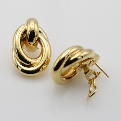 27048457a - Paar Ohrstecker in Knotenform, GG/WG/RG 585/000, mit Clipbrisur