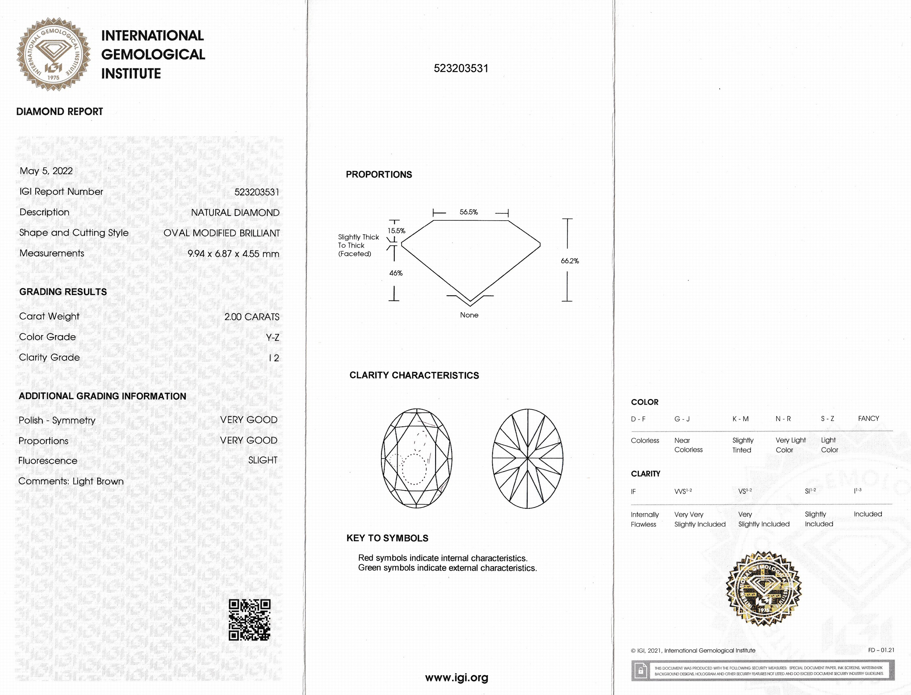 Detail a: Loser ovalfacett. Diamant, 2.00 ct Light Brown(Y-Z)/p2, verschweißt, IGI Expertise