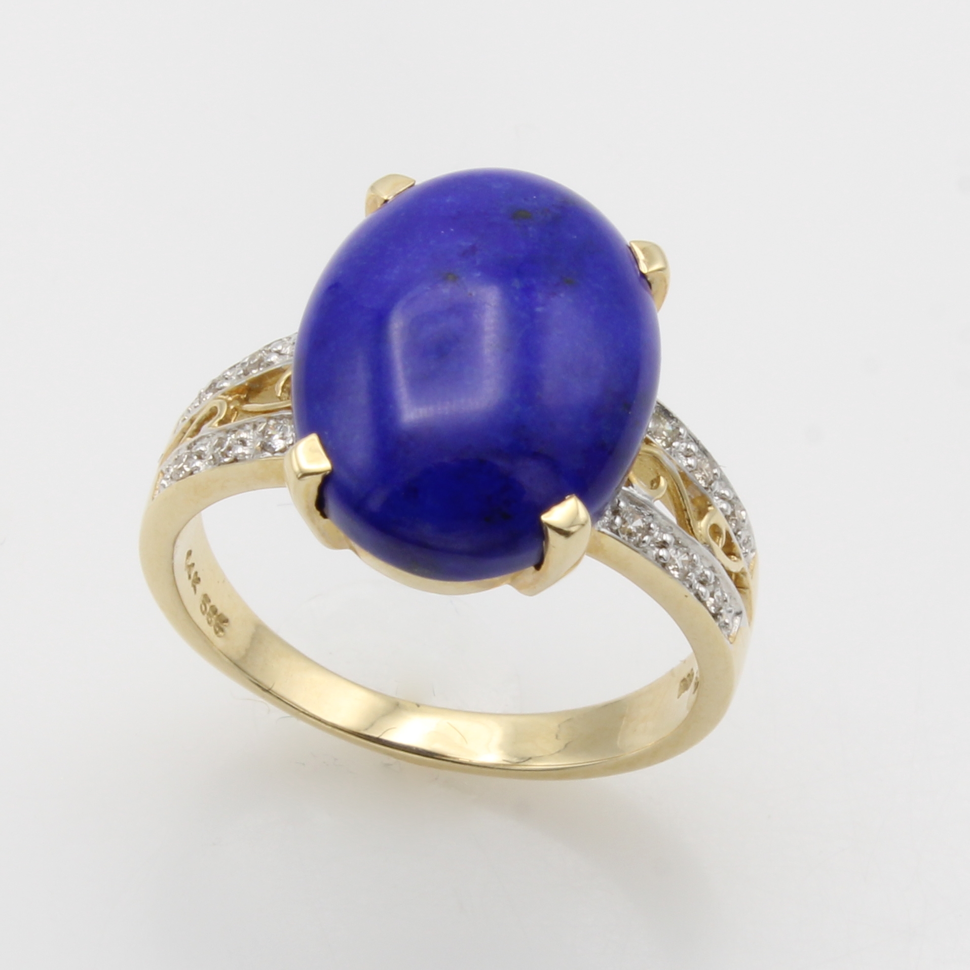 Image 27048537 - Ring mit Lapislazuli und Brillanten, GG 585/000, ovaler Lapis, Maße ca. 15x11 mm, ...
