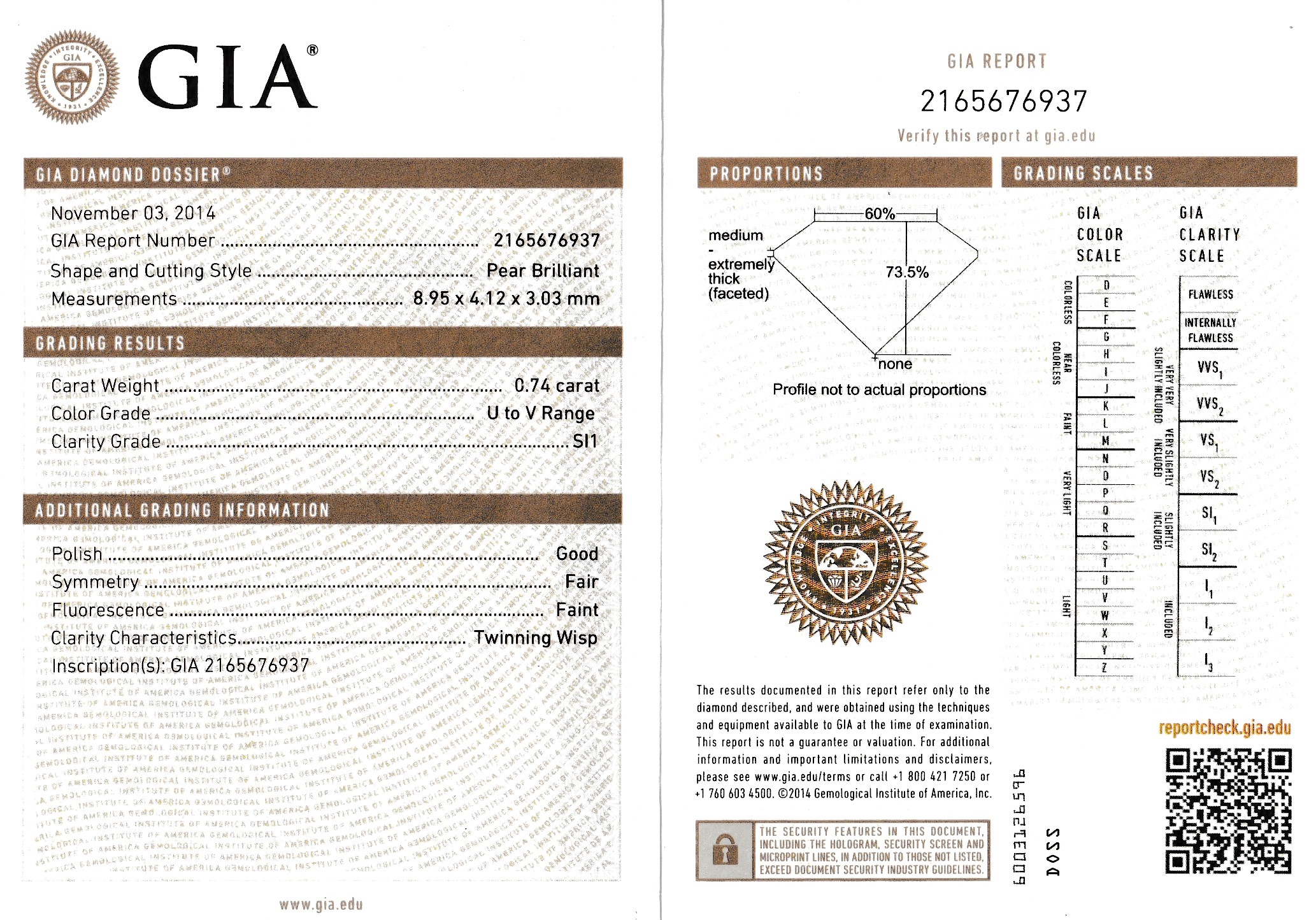 Detail a: Loser Diamant-Tropfen, 0.74 ct Light Yellow (U-V)/si1, verschweißt, GIA Expertise