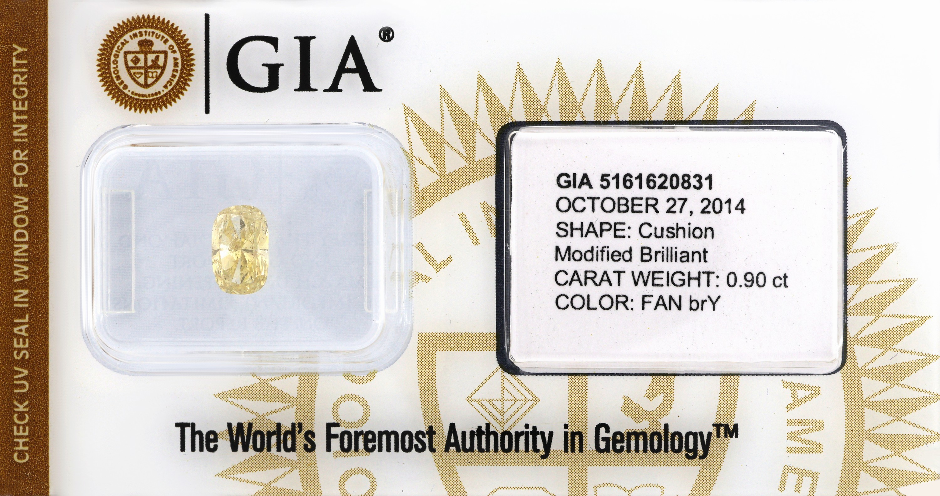 Image 27048544 - Loser Diamant im Cushion-Cut, 0.90 ct Natural Fancy Brownish Yellow, verschweißt, GIA ...