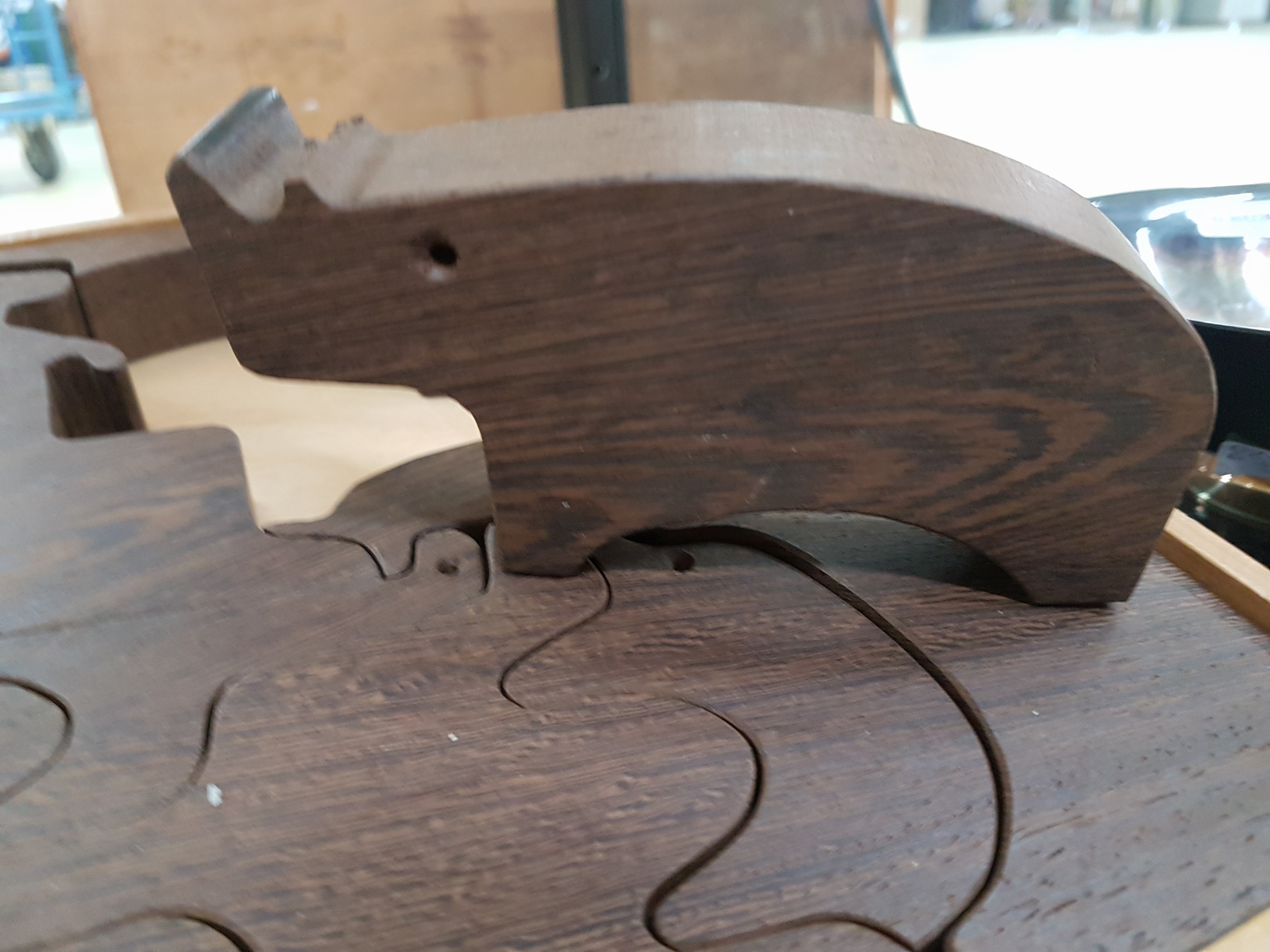 Detail c: Enzo Mari, Designspielzeug, Puzzle, 16 Animali, Selecta Spielzeug, Holz, Danese Milano, Entwurf 1957, Made in Germany, Etikett bez. ca. 3 x 36 x 26.7 ...