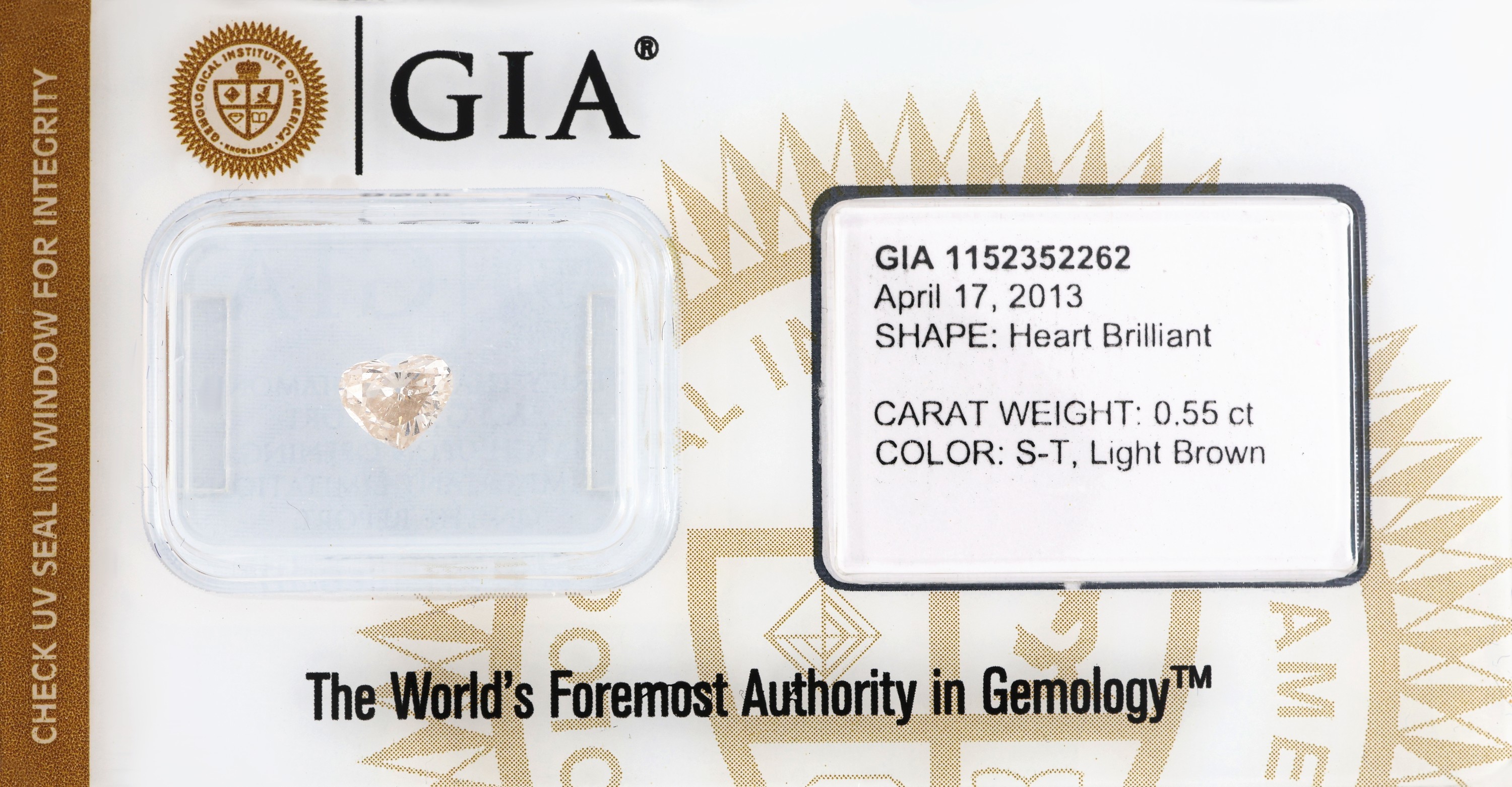 Image 27048546 - Loses facett. Diamant-Herz, 0.55 ct Natural Light Brown(S-T), verschweißt, GIA Expertise ...