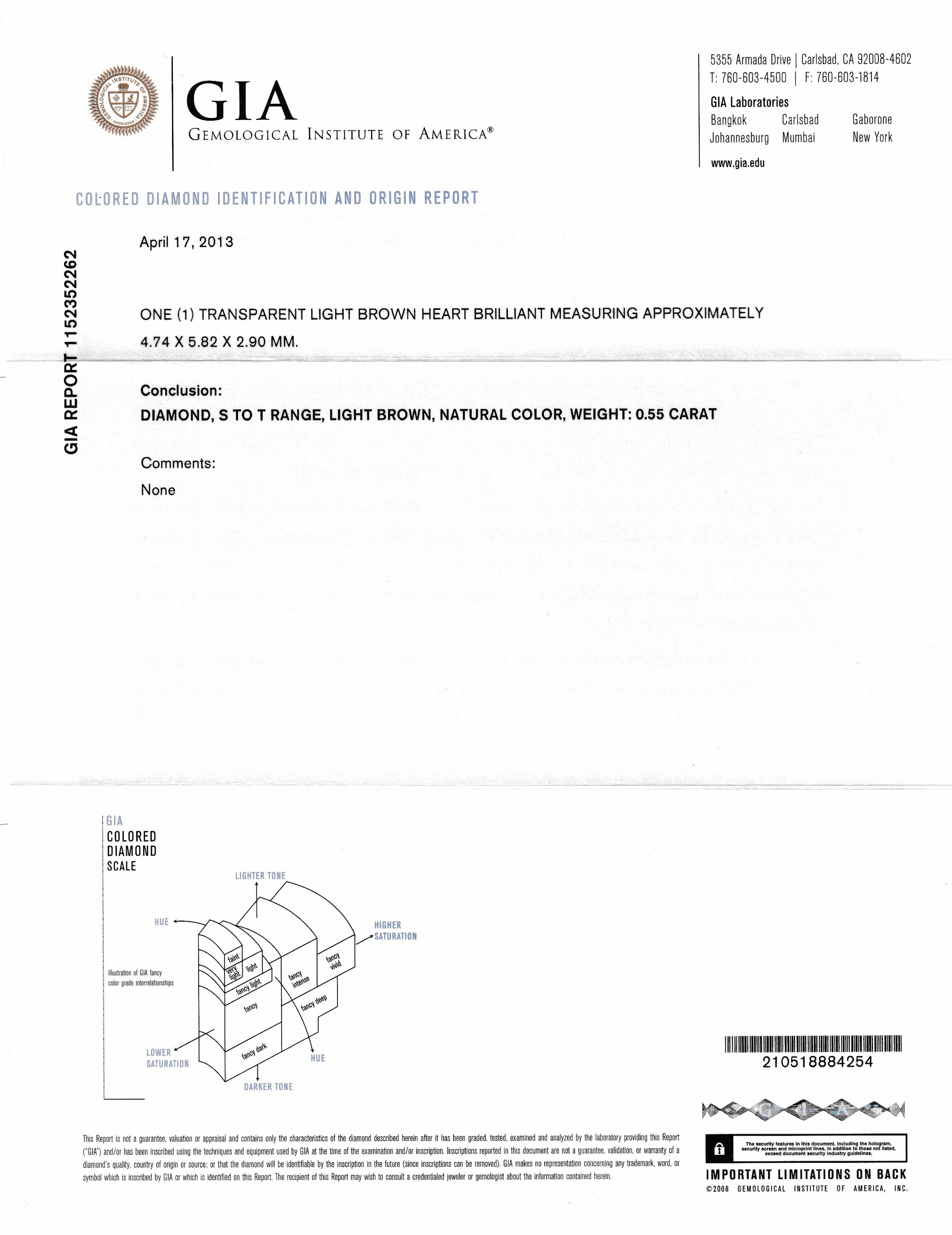 Detail a: Loses facett. Diamant-Herz, 0.55 ct Natural Light Brown(S-T), verschweißt, GIA Expertise