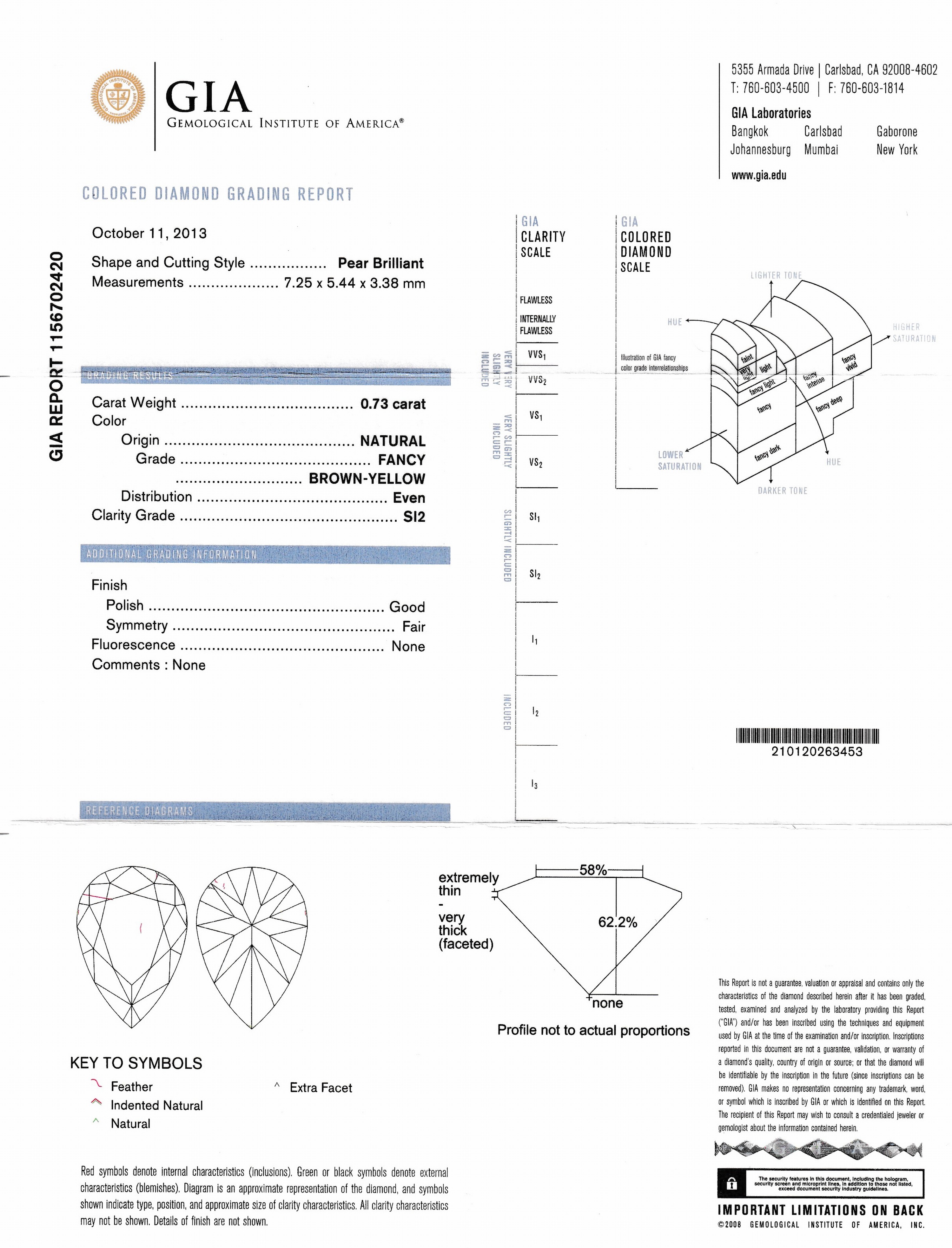 Detail a: Loser Diamant-Tropfen, 0.73 ct Natural Fancy Brown-Yellow/si2, verschweißt, GIA Expertise