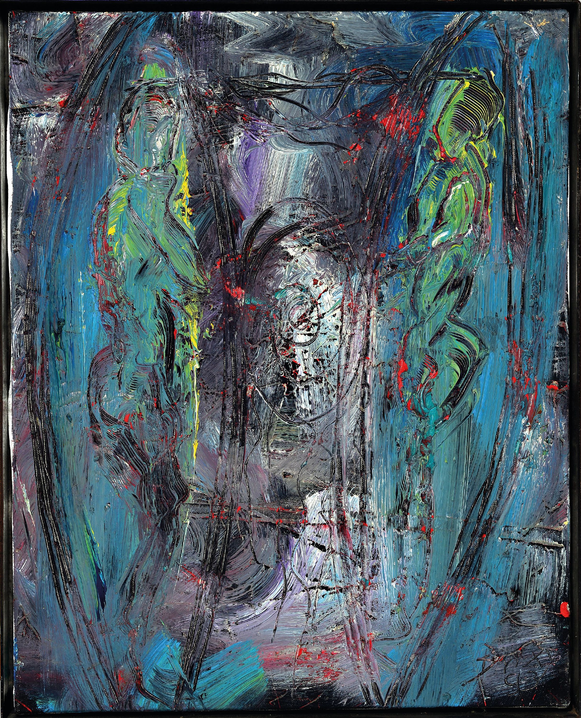 Detail k: Dietmar Brixy, geb. 1961 Mannheim, abstrakte Komposition, Öl/Lwd, rechts unten signiert und dat. 93, ca. 50x40cm, Stahlrahmen mit Schattenfuge, ...
