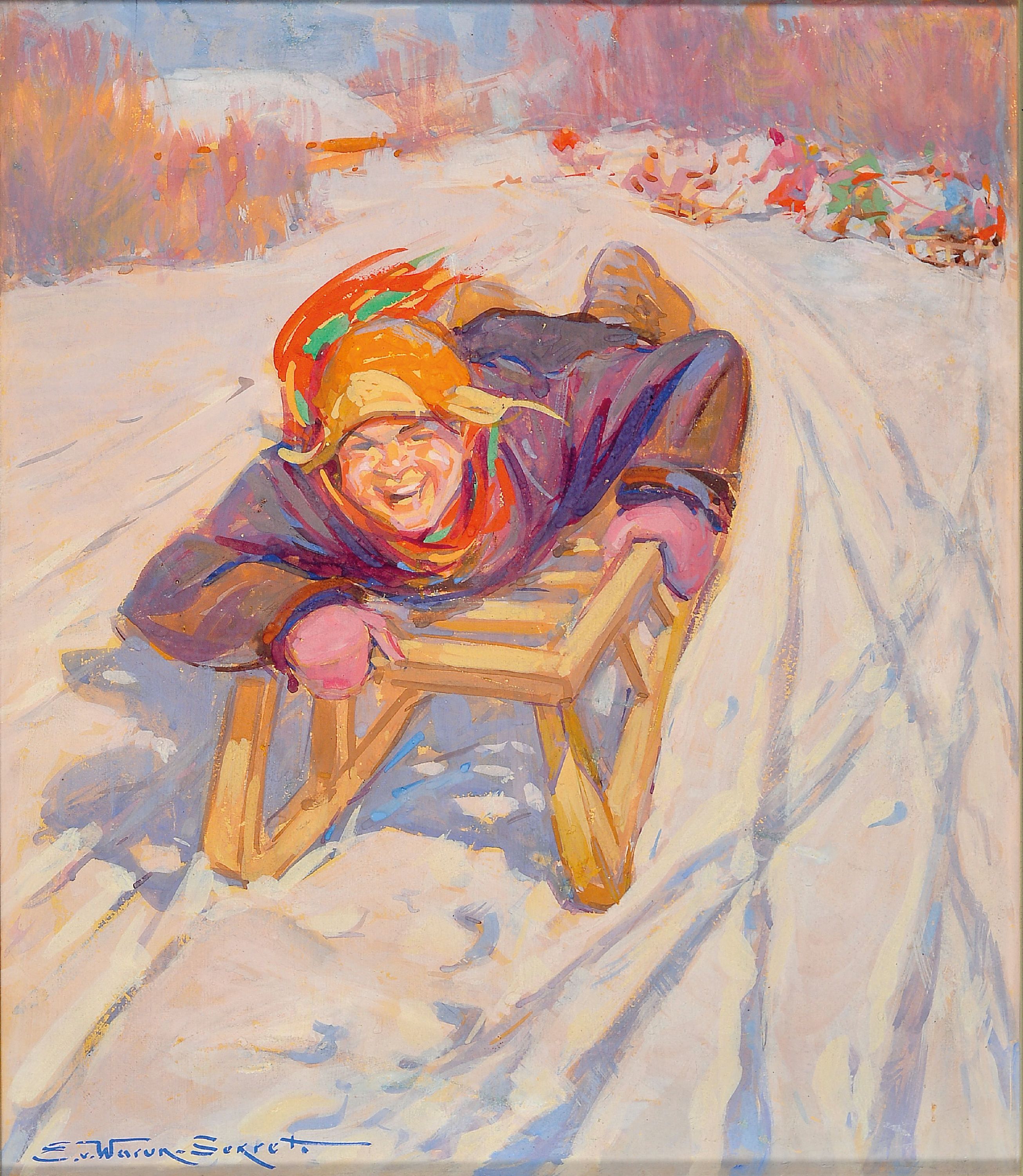 Image 27048573 - Eugen von Warun-Sekret 1896 - 1963, rasante Schlittenfahrt, Gouache, signiert, PP. ca. ...