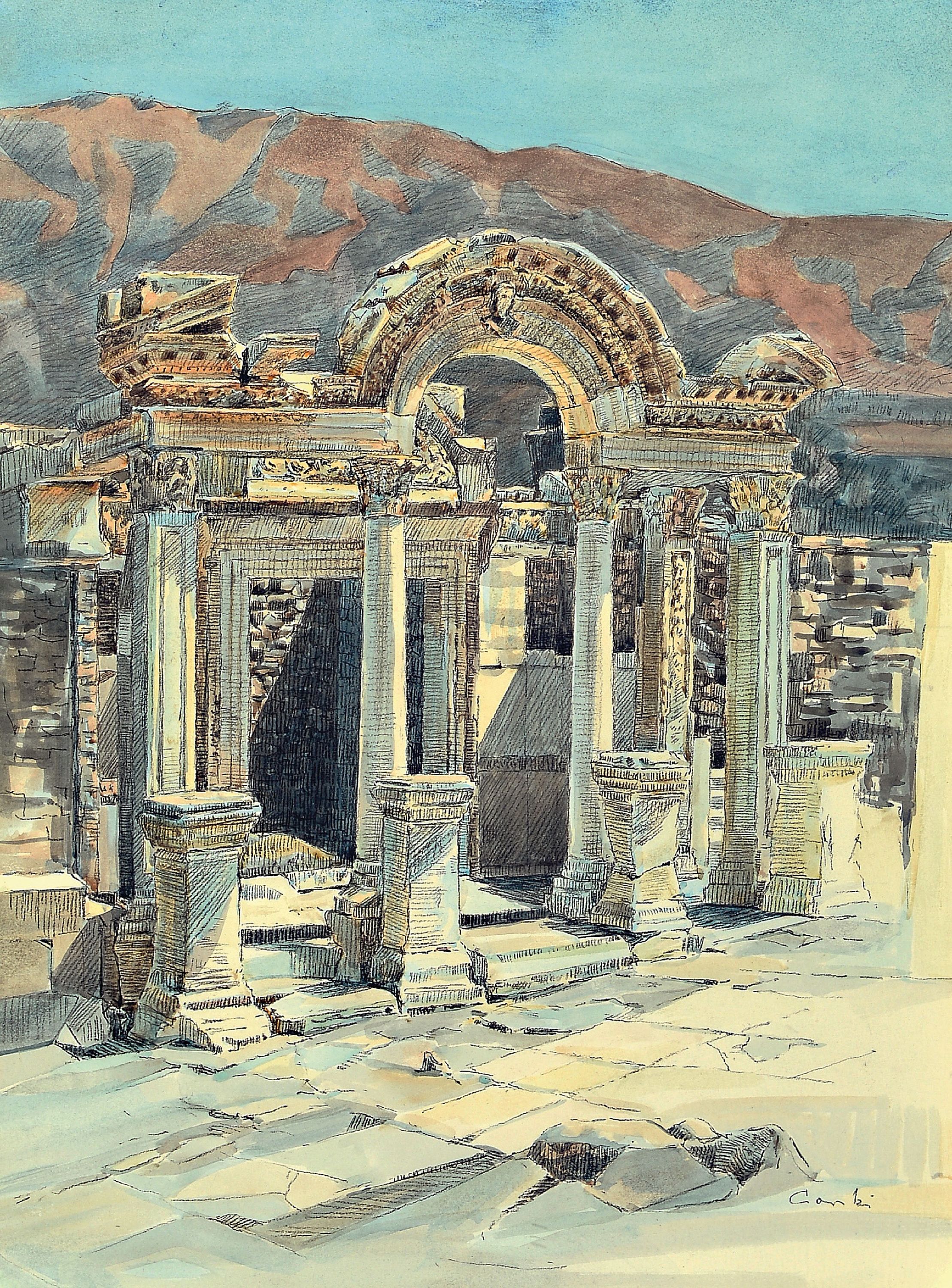 Image 27048575 - Zuschreibung: Arnold Gorski, geb. 1935, Wiesbadener Künstler, zwei Aquarelle, antike ...